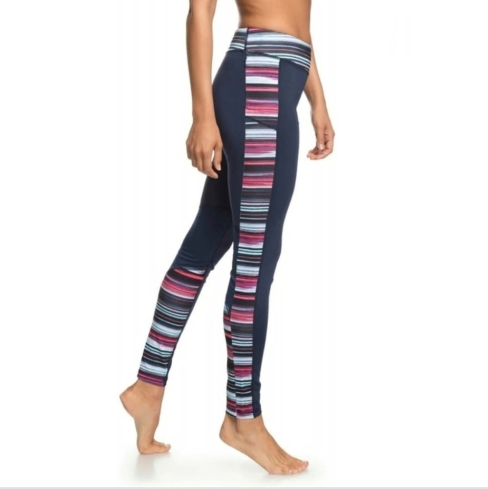 Roxy Blue Pink Striped Leggings Yoga Pants